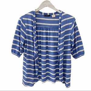 New Directions Blue & White Striped Open Cardigan with 3/4 Length Sleeves